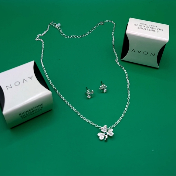 Avon Jewelry - Avon Rhinestone Shamrock Necklace and Stud Earring Set 2013